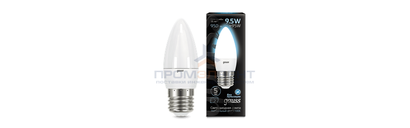 Лампа Gauss Свеча 9.5W 950lm 4100К E27 LED 1/10/100