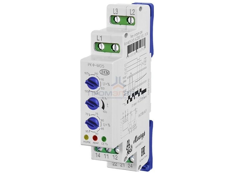Реле контроля фаз РКФ-М05-1-15 AC400В УХЛ4 с регулировкой порогов, Uниз - 70%-95%, Uверх - 105-130%